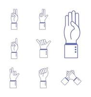 hand sign language alphabet icon set vector