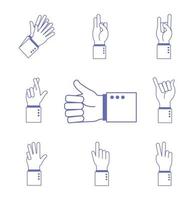 hand sign language alphabet icon set vector