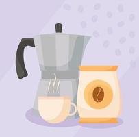 coffee cup, kettle, and bean bag vector design