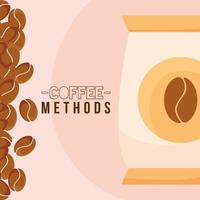 métodos de café con diseño de vector de bolsa de frijoles