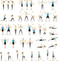 Man and woman workout fitness, aerobic and exercises. Vector illustrations.