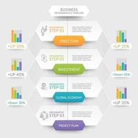 plantilla de infografías de hexágono de negocios. se puede utilizar para diseño de flujo de trabajo, diagrama, opciones numéricas, diseño web y línea de tiempo. vector