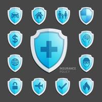 Insurance policy blue shield icon design. Vector Illustrations.