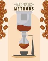 coffee methods with cup, siphon machine, and beans vector design