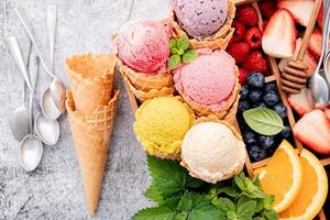 Top view of ice cream and berries in a box photo