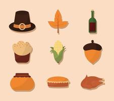 happy thanksgiving day icon set vector