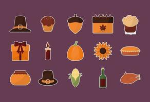 happy thanksgiving day icon set vector