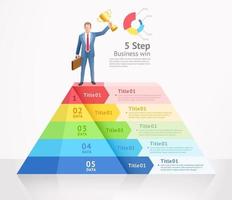 Business win conceptual design vector illustration. Businessman standing on top of triangle infographics.