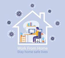 Work from home protection from virus concept. Vector illustrations.