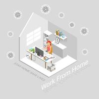 Work from home protection from virus concept isometric. Vector illustrations.