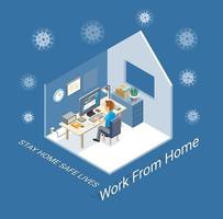 Work from home protection from virus concept isometric. vector