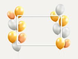 Gold and white balloons with frame vector illustrations.