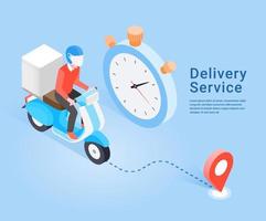 Delivery Service by scooter. Isometric concept. Vector Illustration.