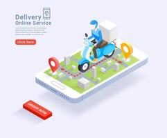 Delivery Service online by scooter Isometric concept. Vector Illustration.