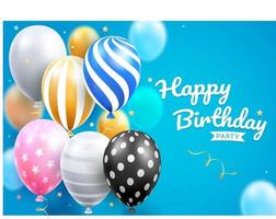 Happy birthday card party with balloons set vector illustrations.