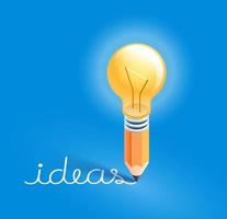 light bulb on pencil writing ideas text. Vector illustrations.