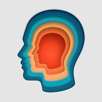 Man head mind thinking symbol paper cut vector illustrations.