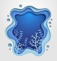 Blue underwater sea and coral paper cut style background vector illustrations.