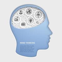 Man head's mind thinking with gear symbols paper cut vector illustrations.