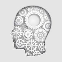 Man's head mind thinking with gear symbols paper cut vector illustrations.