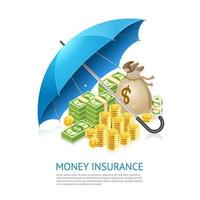 Money insurance concept design. Money under umbrella vector illustration isolated on white background.