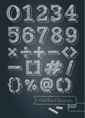 Chalkboard typography numbers and symbols doodle style vector illustration.