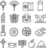 Chinese new year icons set. Vector llustrations.