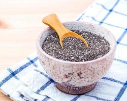 Bowl of chia seeds on cloth photo