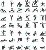 Fitness exercise workout icons set. Vector illustrations.