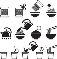 Instant noodles icons set. Vector illustrations.