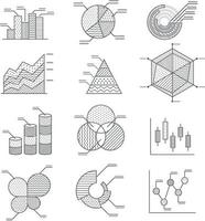 Conjunto de iconos de diagramas de gráficos de negocios. ilustración vectorial. vector