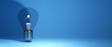 3D rendering of light bulb on blue background photo