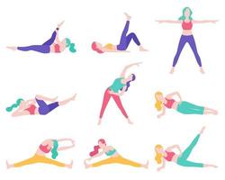 Women fitness exercise posture vector illustrations.