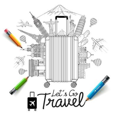 Tourism and travel doodles art style vector illustrations.