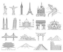 Travel doodle art drawing style vector illustrations. Famous landmarks in the world.