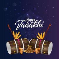 vaisakhi dhol realista y fondo vector