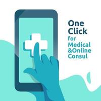 servicio de asistencia sanitaria online y asesoramiento médico. llame y chatee el concepto de soporte de diagnóstico médico. plantilla para página de destino web, banner, presentación, redes sociales, carteles, anuncios, promociones o medios impresos vector