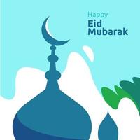 Happy eid mubarak or ramadan greeting with people character. islamic design illustration concept for template for web landing page, social, poster, ad, promotion, print media, banner or presentation vector