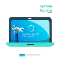 update progress concept of operation system, data synchronize process and installation program. illustration web landing page template, banner, presentation, UI, poster, ad, promotion or print media. vector