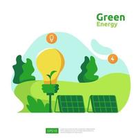 fuentes de energía verde limpia con paneles solares solares eléctricos renovables y turbinas eólicas. concepto ambiental para plantilla de página de destino web, banner, presentación, medios sociales e impresos vector