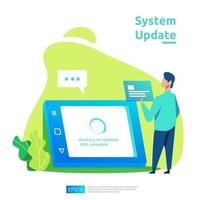 update progress concept of operation system, data synchronize process and installation program. illustration web landing page template, banner, presentation, UI, poster, ad, promotion or print media. vector