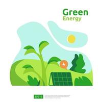 fuentes de energía verde limpia con paneles solares solares eléctricos renovables y turbinas eólicas. concepto ambiental para plantilla de página de destino web, banner, presentación, medios sociales e impresos vector