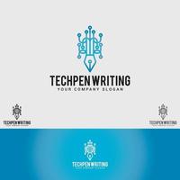 Tech pen logo design template vector