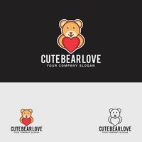 Cute bear love logo design template vector