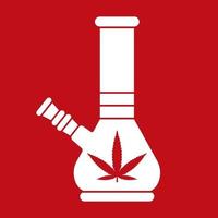 Ilustración plana de bong sobre un fondo rojo. emblema de la marihuana. ilustración vectorial