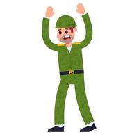 soldier in uniform surrender. Flat character vector illustration on a white background.