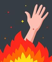 man burns in a fire. ask for help. flat vector illustration