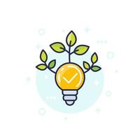 light bulb with green leaves, vector icon.eps