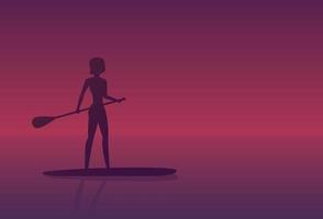 Girl on a sup board at sunset.eps vector