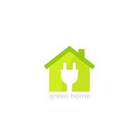 green home logo, house and electric plug, vector icon.eps